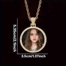 1pc Personalized Photo Pendant Necklace - Hip Hop Luxury Style, Sparkling Rhinestones, Non-Magnetic - Perfect For Men, Ideal For Christmas, Thanksgiving, Teacher's Day, Back To School, Graduation Gifts, Personalized Necklace