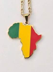 Popular Africa Theme Dripping Oil Stainless Steel Map Pendant Necklace