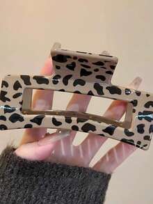 2 件蝴蝶结豹纹发夹，简约果冻色优质发夹，优雅百搭大号几何发饰时尚发夹女式爪夹 - 彩色 - 查看 4