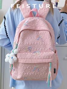 1 pieza Mochila con estampado de mariposa FEISTURE, mochila escolar de gran capacidad para estudiantes de secundaria/preparatoria/universidad - Rosa - Ver 1