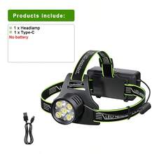 Nueva lámpara frontal de alta potencia con 5 * XHP50.2 LED, con pantalla digital, carga tipo C y universal, lámpara portátil para la cabeza para pesca nocturna - Negro - Ver 14