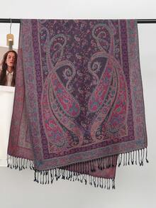 1件女士波西米亚风流苏提花围巾，佩斯利花纹披肩，羊绒石纹图案穆斯林头巾，值得赠送，适合所有季节日常外出穿着。 - T155 - 查看 4