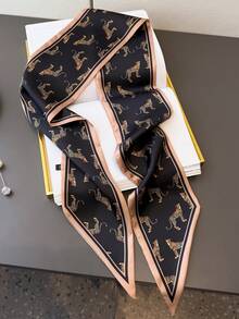 1 pieza Pañuelo de seda con estampado de carruaje, estilo de moda, para mujer, ideal como pañuelo, banda para el cabello, diadema para realzar tu apariencia - Multicolor - Ver 2