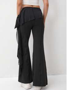 Women's Solid Color Ruffle Hem Mesh Flare Casual Sports Pants