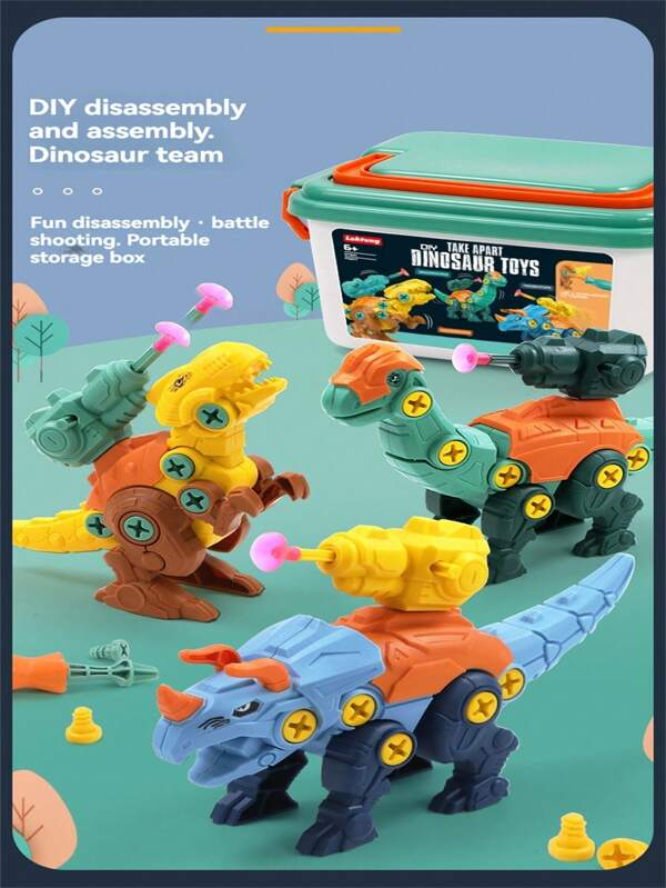 Kinder Dinosaurier Startrampen Montage Spielzeug DIY Spaß Puzzle Set mit Aufbewahrungsbox, interaktives Spielset für Jungen & Mädchen, Geschenk zum Feiertag (Zubehör & Sticker Stile/Farben zufällig)