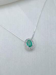 WOMEN'S NECKLACE IN OVEAL MICRO-ZIRCONIA PLATED IN 18K GOLD SILVER. - Màu xanh Bạc hà - Xem 4