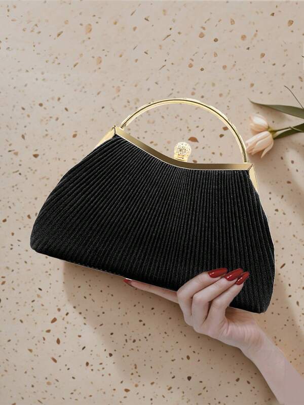 1 bolsa de noite franzida para mulheres, elegante bolsa de noite plissada com fecho Kiss-Lock, bolsa clutch transversal com estrutura de metal brilhante