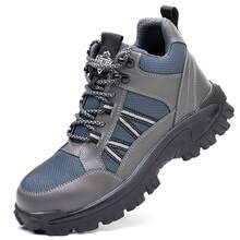 Steel Toe Safety Shoes - Breathable Upper, Kevlar Puncture-Resistant Midsole, Non-Slip Rubber Sole, Impact Protection, Ideal For Industrial & Construction Work - Grey - View 4