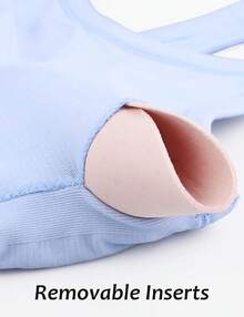 Workout Tops Women With Built In Bra, Sleeveless Gym Tops Seamless Racerback Athletic Yoga Shirts, Activewear - 淺藍色 - 查看 4