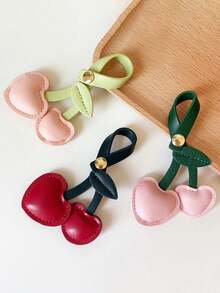 乡村风格樱桃钥匙扣，PU皮革钥匙扣吊饰，时尚包包吊坠小礼物 - 紅色 - 查看 2