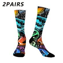 1/2/4/5 pares de calcetines negros tipo tripulación con estampado de flores para hombres, calcetines medianos, calcetines de grafiti callejero, hip hop, rock, calcetines decorativos, unisex, para usar en deportes al aire libre