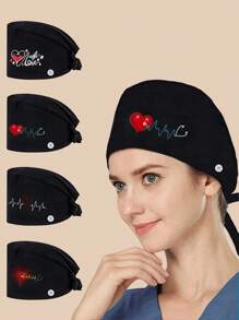 Paquete de 4 gorras de trabajo/enfermera para mujeres con estampado gráfico de poliéster y algodón, antibacteriano y antipolvo, adecuado para hospital, enfermería, belleza, limpieza y trabajadores de saneamiento