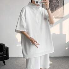 Men's Top And Bottom Set, T-Shirt, Summer Clothes, Short Sleeves, Top And Bottom 2-Piece Set, Plain, Sweat, Sportswear, Shorts, T-Shirt, Sweat-Absorbing, Quick-Drying, Casual, Large Size, Stylish, Spring/Autumn