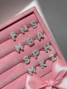 1 pieza Anillo exagerado de letra inicial de Hip-Hop plateado para mujer, anillo de letra inflado moderno y grueso, anillo de letra inicial personalizado ajustable, regalo de joyería de cumpleaños