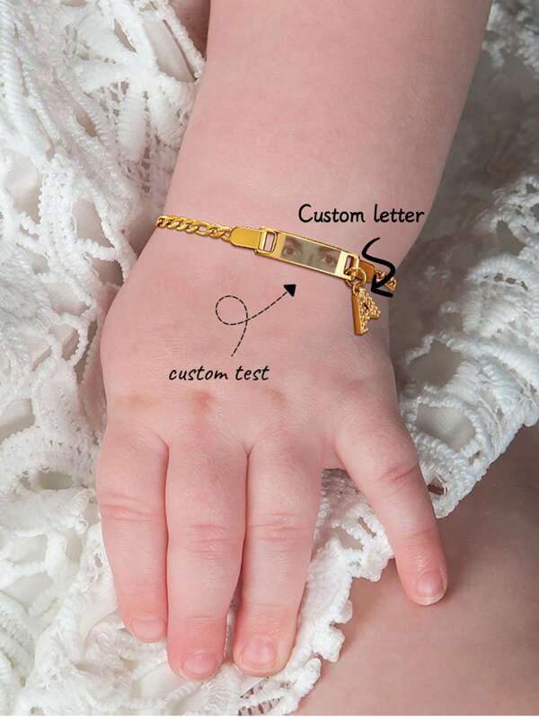 Customized Name Bracelet, 18K Gold Stainless Steel Personalized Letter Heart Pendant Gift For Friends & Family