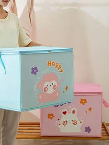 1pc Toy Storage Box,Cartoon Print Basket Organizer. Cute Basket With Handle. Animal Decoration, Book Basket, Gift Basket, Laundry Baskets Storage Basket Sundries Toy Storage Box