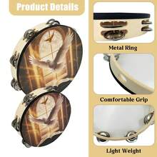 Peace Church Double Layer Hand Tambourine 8/10 Inch Hand Shake Tambourine Percussion Instrument Dance Hand Clap Drum Bible Pattern - Multicolor - View 5