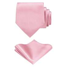 1 Set Men's Solid Color 8cm Necktie & Pocket Square Set, Satin Tie & Handkerchief Set, Business Tie And Pocket Square