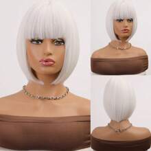 Breathable Realistic 12 Inch Bob Wig With Bangs - Short Straight Hair Wig, Suitable For Halloween Party, Women Heat-Resistant Synthetic Wig, Party, Holiday, Cosplay - Multicolor - View 6