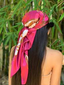 1pc Bohemian Style Fashionable Paisley Print Chain Bandana,Satin Scarf, Elegant For Casual Daily Life As Headscarf, Shawl And Sun Protection