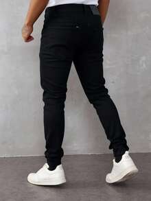 Pantalones vaqueros negros con rotos y aplicaciones de cristales, diseño vanguardista, tejido suave y elástico, informales y multifuncionales - Negro - Ver 2