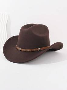 1pc Western Cowboy Hat For Halloween, Unisex Felt Soft Fedora Hat With Leather Band, Suitable For Music Festivals - Style 1 - View 7