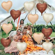 10/20个随机棕色和米色心形铝箔气球，18英寸裸色中性氦气球，适合波西米亚风生日、婚礼、情人节 - 彩色 - 查看 5