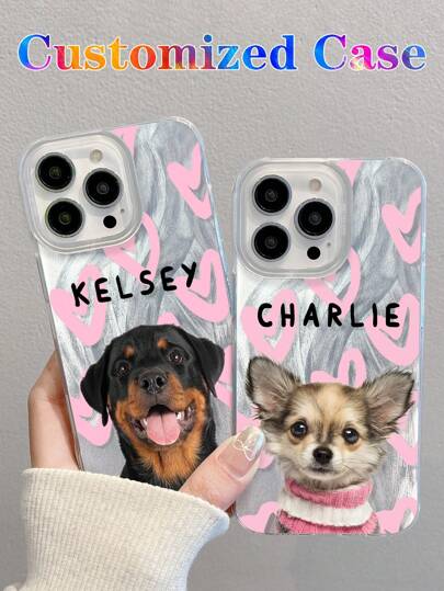 Customized Pet Dog/Cat Heart Pattern Photo Phone Case, Colorful Letter Phrase Blessing Text, Glossy Personalized Portrait Name Mobile Phone Cover Compatible With IPhone 11 12 13 14 15 16 Pro Max, S23 S24 S25 Ultra 5G, A13 A14 A15 A16 A33 A34 A35 A55 A56, Stylish, Colorful, Vintage, Cute, Contracted, Funny, Custom, Personalized, Unique, Customized, Ideal Gifts For Him, Ideal Gifts For Her, Boyfriend, Girlfriend, Family, Friends, Grandparents, Couple, For Anniversaries, For Birthdays,Season Picks