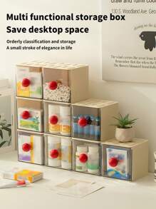 1 Stück Aufbewahrungsbox mit Griff, verstärkt, stapelbar, mehrstöckig, Desktop Spielzeug, Medizin, Snack Aufbewahrungsbox, versiegelte Box - Dopaminfarbe; Wohndekoration Aufbewahrung; Desktop Dekobox; Raum-, Schlafzimmer Dekorations-Aufbewahrung
