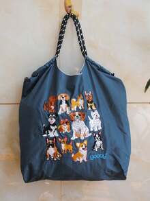 1 chiếc túi mua sắm gấp gọn, thời trang mới, thêu hình chó dễ thương, chất liệu nylon nhẹ, dung tích lớn, thích hợp cho tiệc tùng, du lịch, mua sắm và đi biển. - Nhiều màu - Xem 4