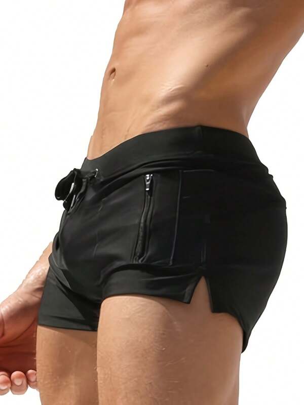 Men Athletic Swimwear Quick Dry Swim Shorts-High Stretch Breathable Side Zipper Pockets Adjustable Drawstring Elastic Waistband,Surfing Beach Swimming Casual Beachwear,Comfortable And Simple