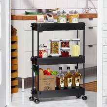 SPACEKEEPER Slim Rolling Storage Cart, 3 Tier Bathroom Storage Organizer Laundry Room Utility Cart Mobile Shelving Unit, Multi-Purpose For Kitchen Office Bathroom Laundry Narrow Places - 黑色 - 查看 3