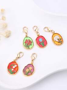 1pc Metal Flower Card Alloy Enamel Pendant Tulip Rose Colorful DIY Keychain Accessory Car Accessories Bag Charm Backpack For School - Multicolor - View 2