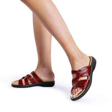 Women's Slides Arch Support Slip On Adjustable Straps Comfort Plantar Fasciitis Soft Cushion Slippers Flat Sandals - 紅色 - 查看 5