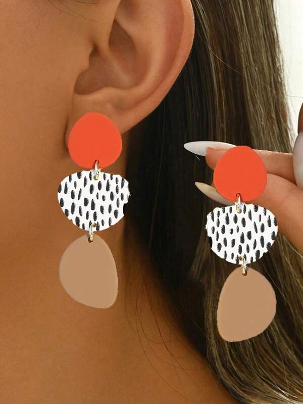 1 Paio di orecchini in acrilico effetto ceramica con stampa a pois arancioni per ragazze, design minimalista