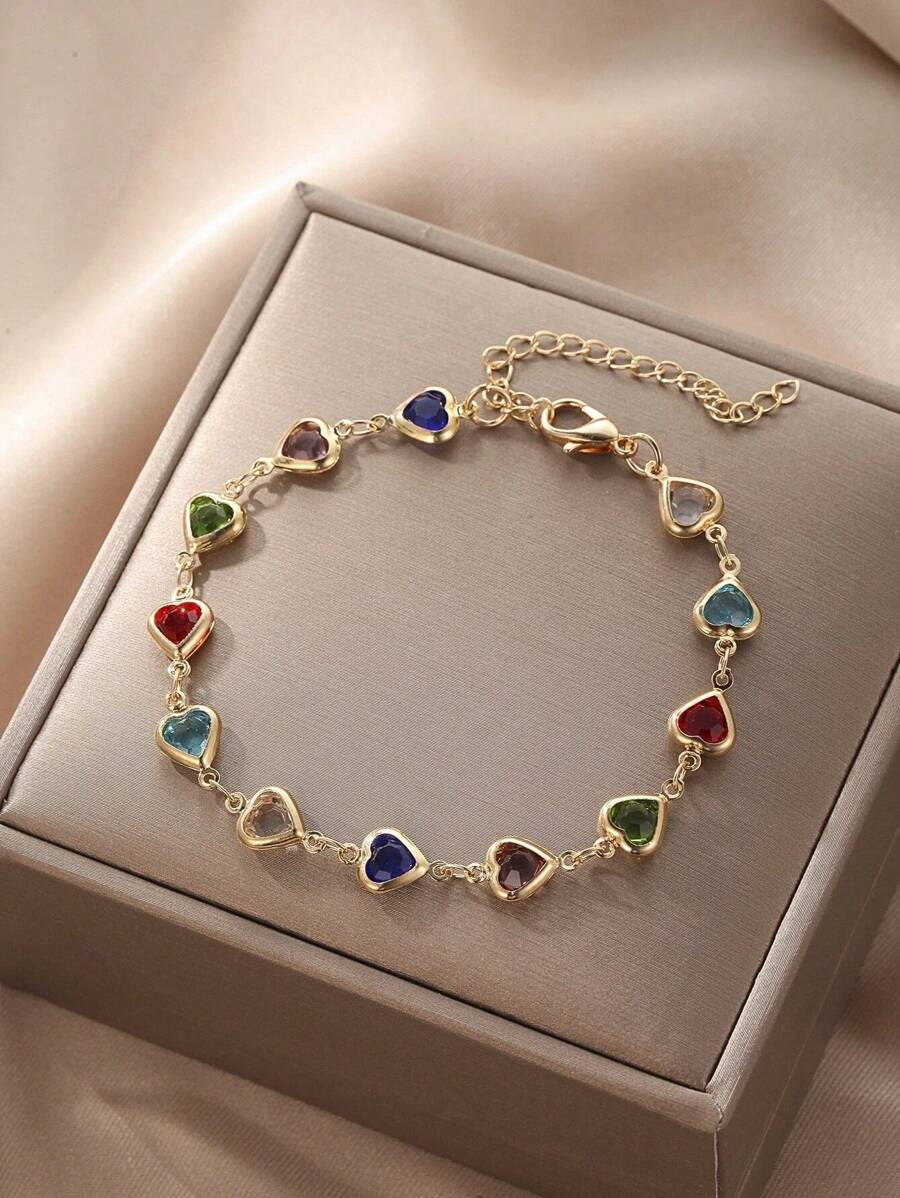 1 Peça Pulseira Colorida com Formato de Coração, Adequada para Uso Diário e Feriados de Mulheres, Cor do Coração Aleatória