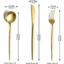 Gold Cutlery Set 60 Piece Service For 20, Titanium Gold Plated Stainless Steel Flatware Set, Knives Forks Spoons Cutlery Set For Wedding, Parties, Birthday, Restauroom, Dishwasher Safe - 2. 60 Pieces B - View 10