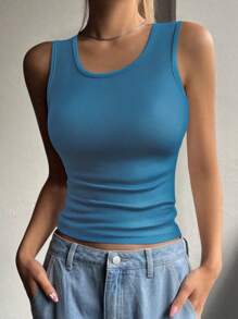 1pc Solid Color Ribbed Casual-Comfortable Ultra-Minimalist Casual-Regular Casual Casual-Sports Casual Sleeveless Regular Round Neck Camisole