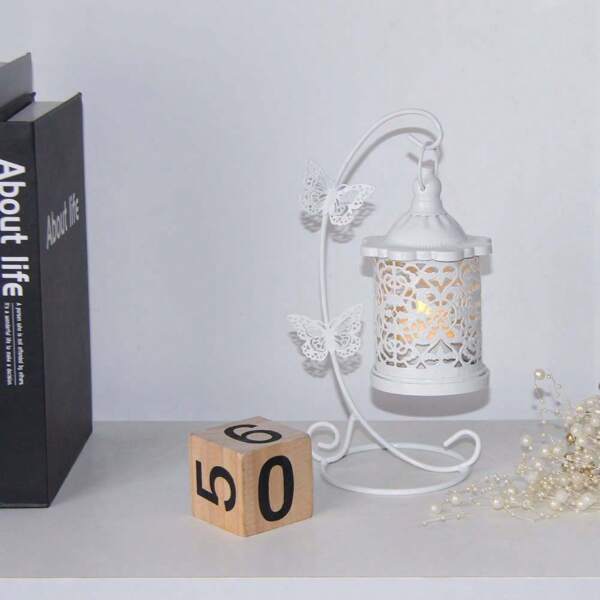 1pc Vintage Iron Hollow Butterfly Hanging Candle Holder, Creative Home Decor Craft Gift
