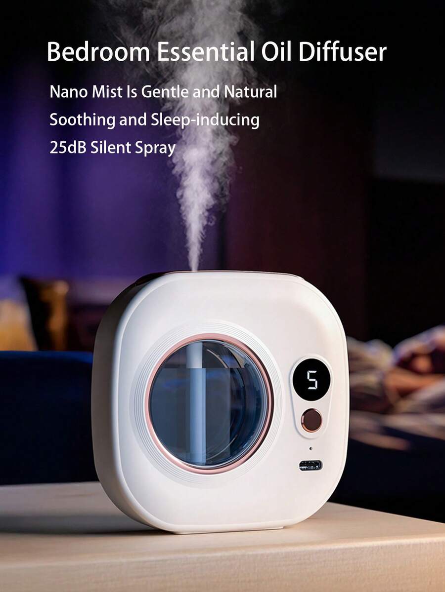 1 pieza Difusor de aromaterapia eléctrico portátil de 50ml - Recargable por USB, 5 modos de temporizador y 6 fragancias (Lavanda), Diseño de montaje en pared/escritorio Ambientador para el hogar/coche - Blanco - Ver 1