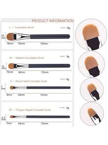 4pcs Concealer Brush Set, Including Small Flat Concealer Brush, Gel Eyeliner Brush, Detail Concealer Brush, Makeup Tools, Foundation Brush, Concealer Brush, Blush Brush, Contour Brush, Blush Brush, Highlighter Brush, Powder Brush, Foundation Brush, Blush Brush - Black - View 7
