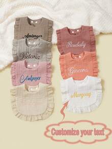 1pc Customized Baby Drool Bib, Personalized Embroidered Text, Soft & Breathable, Absorbent, Essential For Newborns, Baby Gift, Commemorative - Red - View 3