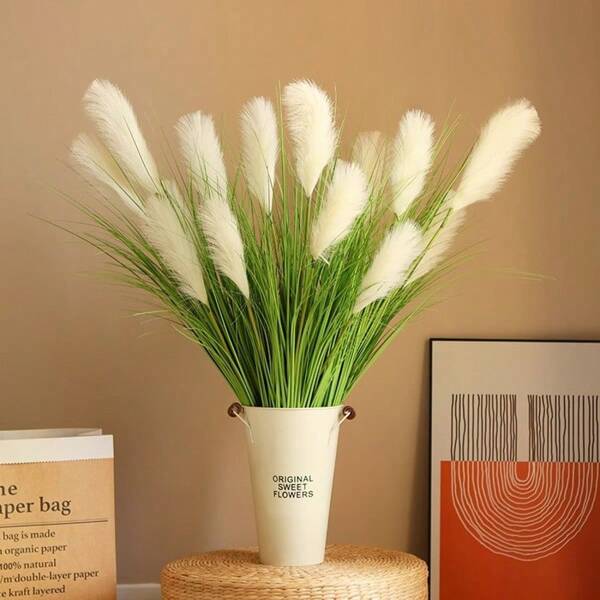 Planta verde artificial - 5 piezas/3 conjuntos de Juncos blancos realistas, adecuados para decoración del hogar y exteriores, excelentes para jardín, patio, porche, sala de estar - Ideal para aniversario, fiestas, Día de la Madre, graduación, inauguración de casa, temporada de bodas, decoración de bodas, apariencia natural, decoración de juncos sin mantenimiento