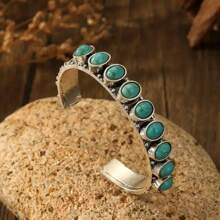 1 Pieza Brazalete de Estilo Occidental con Turquesa Antiguo, Brazalete Elegante Retro de Boca Abierta, Brazalete con un Sentido Único de Forma, Brazalete Azul Cielo de Alta Gama para el Verano, el Mejor Regalo de Vacaciones para Mamá y Novia