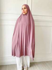 1 buc Eșarfă musulmană fără mâneci, culoare solidă, mărime plus, pentru femei, eșarfă hijab cu acoperire completă instantanee, design de acoperire a bărbiei, potrivită pentru asortare zilnică, Al-Amira, Khimar, Jilbab, toate anotimpurile