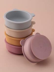 PopLittleOne 3PCS Baby Silicone Dinner Set Bear Shape Suction Bowl Wooden Handle Spoon Fork Training Learning Baby Stuff Non-Slip Baby Tableware - Multicolor - View 7