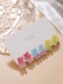 6 Pairs Fashion Resin Pentagonal Star, Heart, Teddy Bear Element Stud Earrings Set, Suitable For Women's Daily Wear, Music Concerts, Gatherings, Party Outfits, Gifts