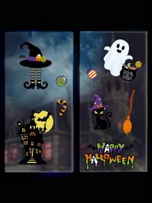 Halloween Cartoon Witch Castle Wall Stickers, PVC Waterproof Wall Decals For Room, Window, Wall Decoration Home Party Classroom Office Room Decor Personalised Stickers Halloween Decor Home Decor Fall Decor