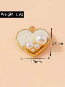 10 pièces/Paquet Colliers pendentifs et porte-clés en forme de cœur avec perles simulées, design élégant, fournitures artisanales DIY