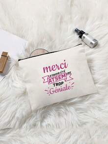 1 件“我是世界上最好的 Atsem”法式图案化妆包 - 轻便可折叠洗漱用品收纳袋，带拉链封口，防褪色旅行化妆包，男女教师节礼物（白色），洗漱用品旅行包，时尚拉链袋，防褪色材质，耐用拉链封口旅行必需品假期暑假返校学校用品包女士旅行包化妆包